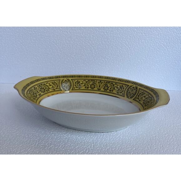 VINTAGE GOLDEN DAMASK BONE CHINA SERVING BOWL 10.5” By 7.5” - Picture 14 of 16